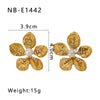Wholesale Women's Stainless Steel 18K Gold Plated Earrings With Butterfly Flower Diamond Set And Geometric Pattern