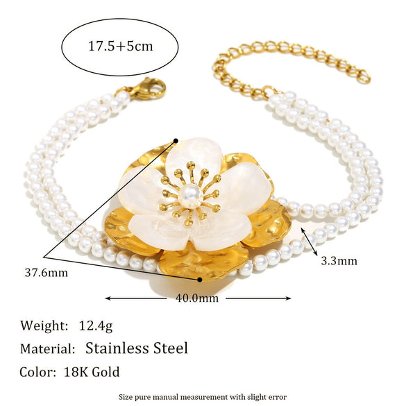 Wholesale Women's Stainless Steel 18K Gold Plated Flower Imitation Pearl Bracelet With Electroplating Ins Style Niche Temperament Hand Jewelry