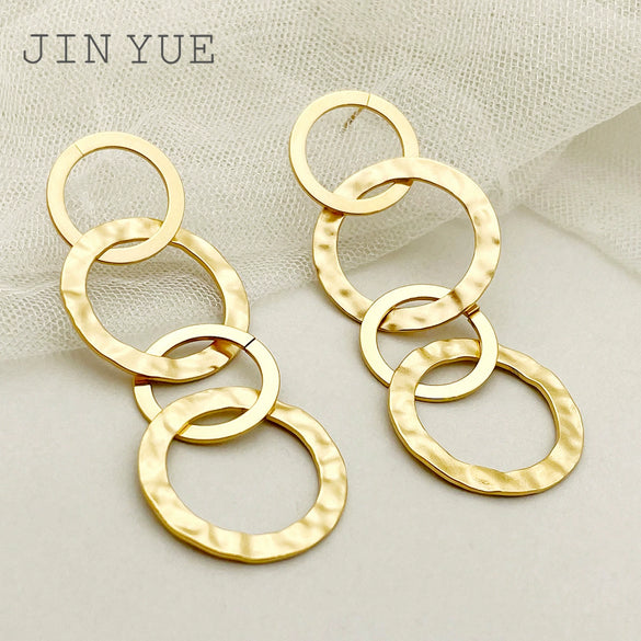 Wholesale Women's Stainless Steel 14K Gold Plated French Retro Round Stitching Tassel Earrings