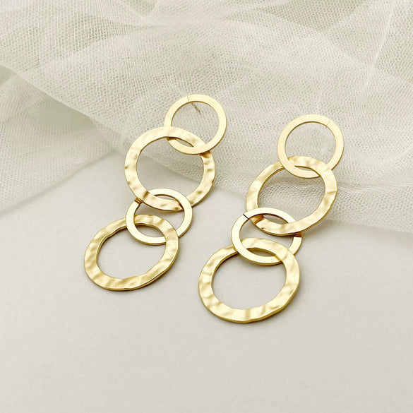 Wholesale Women's Stainless Steel 14K Gold Plated French Retro Round Stitching Tassel Earrings