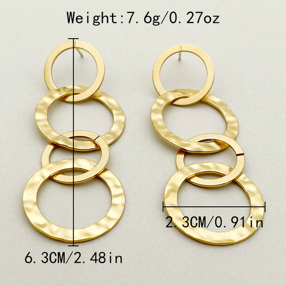 Wholesale Women's Stainless Steel 14K Gold Plated French Retro Round Stitching Tassel Earrings