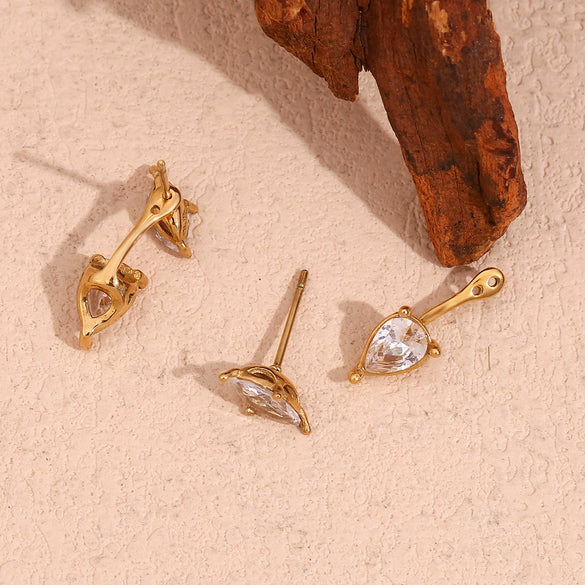 Wholesale Women's Stainless Steel 18K Gold Plated Geometric Drop Shape Zircon Earrings