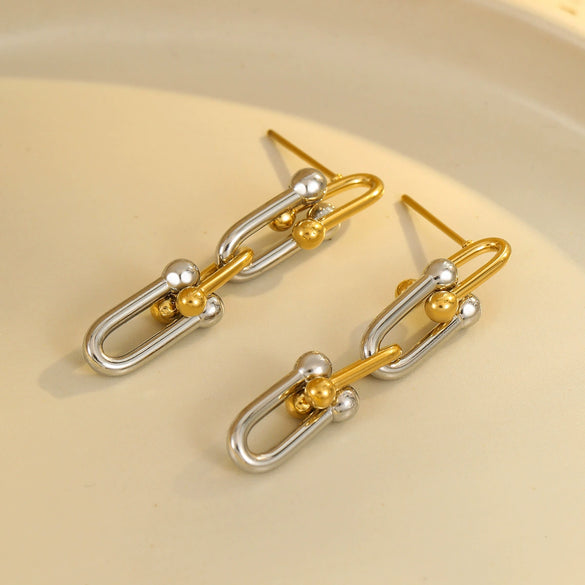 Wholesale Women's Stainless Steel 18K Gold Plated Geometric Earrings Fashionable Cold Style