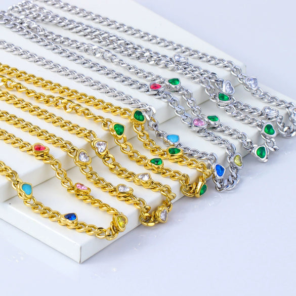 Wholesale Women's Stainless Steel 18K Gold Plated Geometric Heart Pendant Necklace