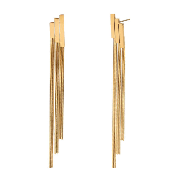 Wholesale Women's Stainless Steel 18K Gold Plated Geometric Ladder Tassel Chain Stud Earrings
