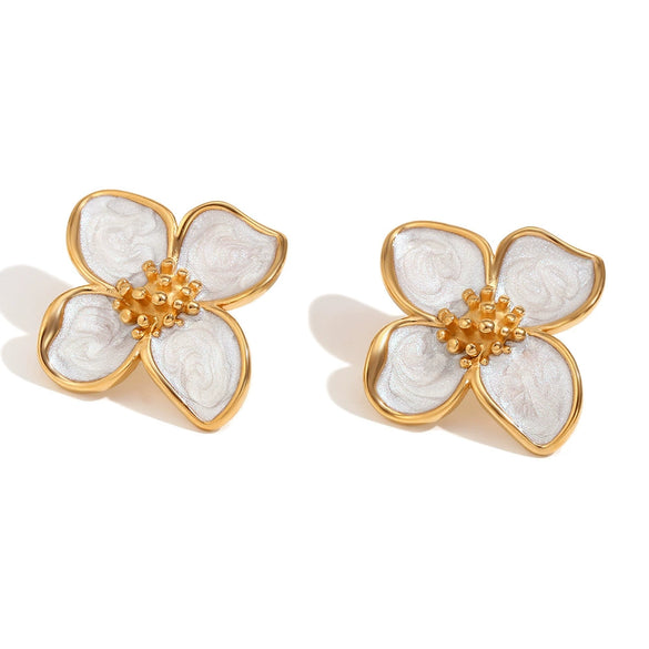 Wholesale Women's Stainless Steel 18K Gold Plated Geometric Petal Earrings With Electroplating For Fashionable Style