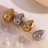 Wholesale Women's Stainless Steel 18K Gold Plated Geometric Rhinestone Drop Earrings With Back Hollow Design And Micro Inlay