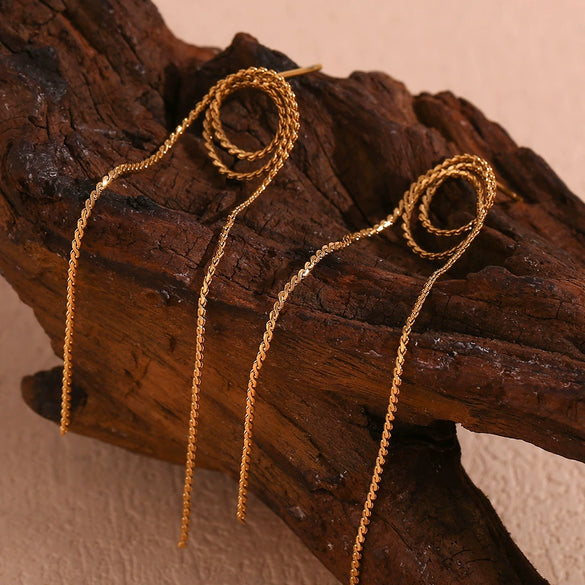 Wholesale Women's Stainless Steel 18K Gold Plated Geometric Simple Style Woven Long Tassel Earrings