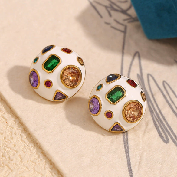 Wholesale Women's Stainless Steel 18K Gold Plated Geometric Spherical Earrings