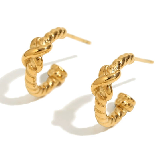 Wholesale Women's Stainless Steel 18K Gold Plated Geometric Spiral Twisted Fashion Earrings