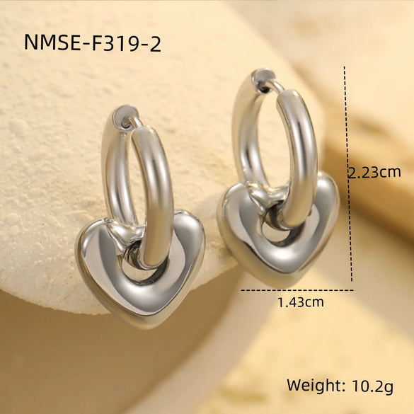 Wholesale Women's Stainless Steel 18K Gold Plated Heart Shape Geometric Fashion Earrings
