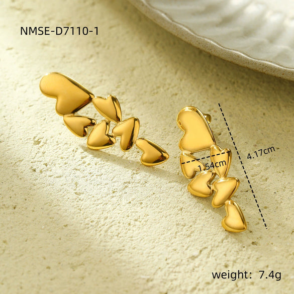 Wholesale Women's Stainless Steel 18K Gold Plated Heart Shape Geometric Fashion Earrings