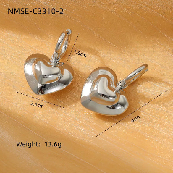 Wholesale Women's Stainless Steel 18K Gold Plated Heart Shape Geometric Fashion Earrings