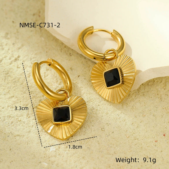 Wholesale Women's Stainless Steel 18K Gold Plated Heart Shape Geometric Fashion Earrings