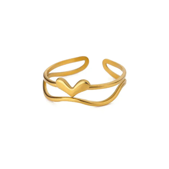 Wholesale Women's Stainless Steel 18K Gold Plated Heartshaped Geometric Open Ring With Electroplating