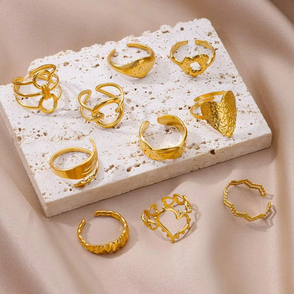 Wholesale Women's Stainless Steel 18K Gold Plated Heartshaped Geometric Open Ring With Electroplating