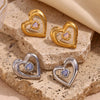 Wholesale Women's Stainless Steel 18K Gold Plated Hollow Natural Stone Double Heart Geometric Earrings
