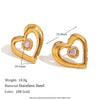 Wholesale Women's Stainless Steel 18K Gold Plated Hollow Natural Stone Double Heart Geometric Earrings