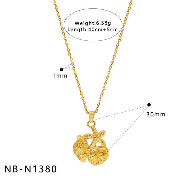 Wholesale Women's Stainless Steel 18K Gold Plated Necklace And Earrings Set With Conch And Geometric Patterns