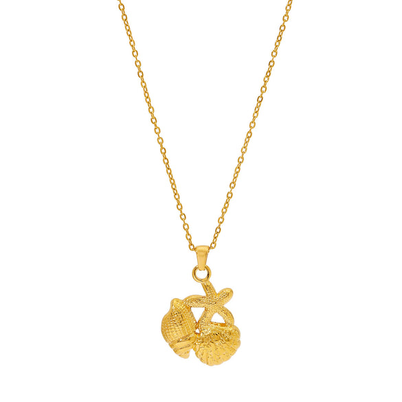Wholesale Women's Stainless Steel 18K Gold Plated Necklace And Earrings Set With Conch And Geometric Patterns