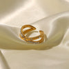 Wholesale Women's Stainless Steel 18K Gold Plated Open Ring With Cross Inlaid White Diamond And Geometric Design