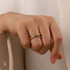 Wholesale Women's Stainless Steel 18K Gold Plated Open Ring With Cross Inlaid White Diamond And Geometric Design