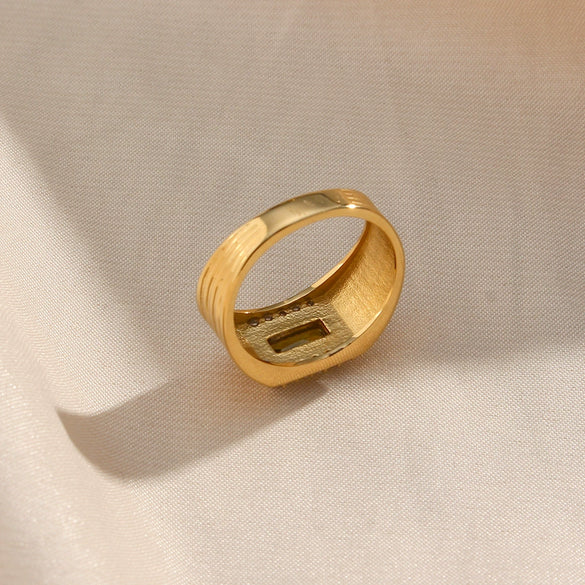 Wholesale Women's Stainless Steel 18K Gold Plated Rectangular Geometric Zircon Ring Jewelry
