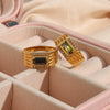 Wholesale Women's Stainless Steel 18K Gold Plated Rectangular Geometric Zircon Ring Jewelry