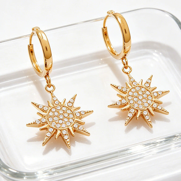 Wholesale Women's Stainless Steel 18K Gold Plated Star Earrings With Exaggerated Niche Design