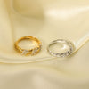 Wholesale Women's Stainless Steel 18K Gold Plated Twist Thread Geometric Diamond Ring With Electroplating