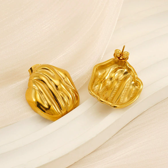 Wholesale Women's Stainless Steel 18K Gold Pleated Asymmetrical Geometric Electroplated Earrings