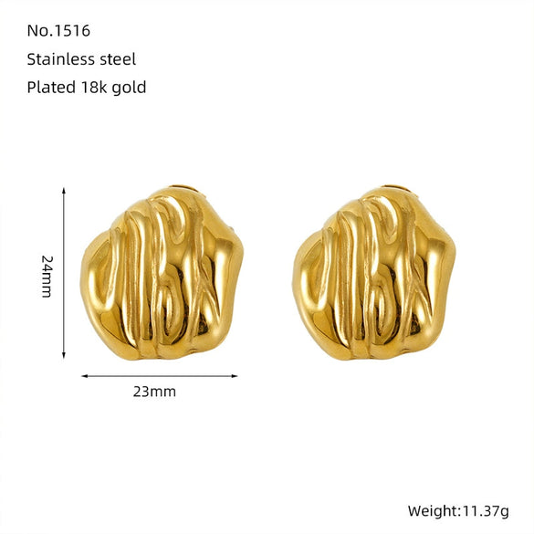 Wholesale Women's Stainless Steel 18K Gold Pleated Asymmetrical Geometric Electroplated Earrings
