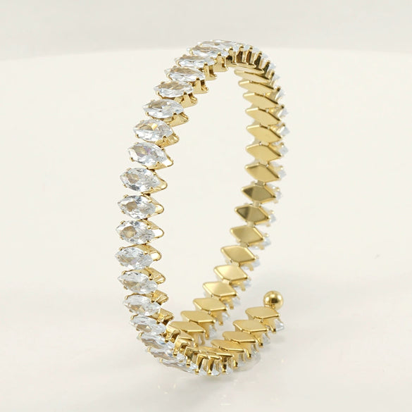 Wholesale Women's 316L Stainless Steel 18K Gold Vacuum Plated Geometric Diamond Bracelet