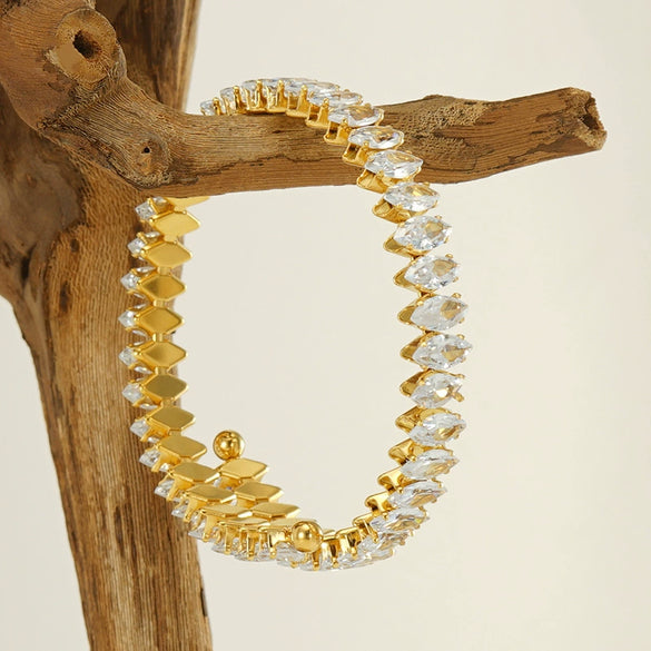 Wholesale Women's 316L Stainless Steel 18K Gold Vacuum Plated Geometric Diamond Bracelet