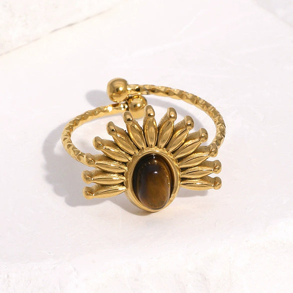Wholesale Women's Stainless Steel 18K Goldplated Flowershaped Ring With Simple Style