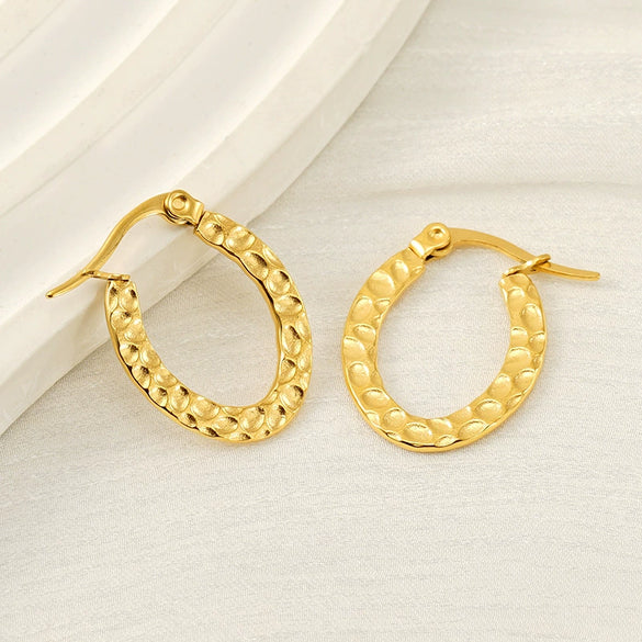 Wholesale Women's 316L Stainless Steel 18K Goldplated Geometric Oval Embossed Earrings