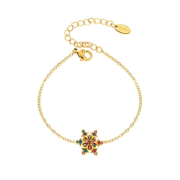 Wholesale Women's Stainless Steel 18K Goldplated Titanium Steel Ferris Wheel Snowflake Inlaid Zircon Geometric Bracelet Nonfading Jewelry