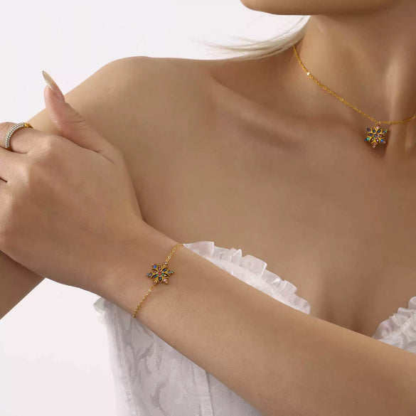 Wholesale Women's Stainless Steel 18K Goldplated Titanium Steel Ferris Wheel Snowflake Inlaid Zircon Geometric Bracelet Nonfading Jewelry