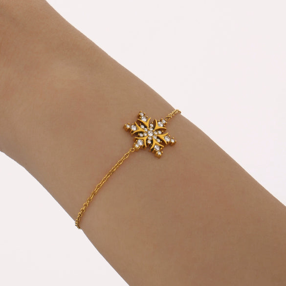 Wholesale Women's Stainless Steel 18K Goldplated Titanium Steel Ferris Wheel Snowflake Inlaid Zircon Geometric Bracelet Nonfading Jewelry