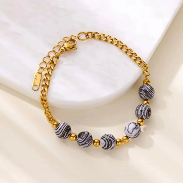 Wholesale Women's Stainless Steel 18K Macaron Beaded Geometric Volcanic Stone Dripping Oil Simple Ancient Style Minimalist Bracelet Jewelry