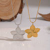 Wholesale Women's Stainless Steel 18K Real Gold Plated Flower Pendant Necklace With Snake Chain French Retro Texture