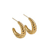 Wholesale Women's Stainless Steel 14K Vacuum Plated Geometric Cshaped Textured Twist Earrings Accessories