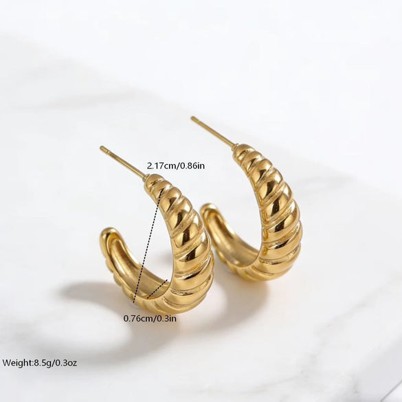 Wholesale Women's Stainless Steel 14K Vacuum Plated Geometric Cshaped Textured Twist Earrings Accessories