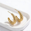 Wholesale Women's Stainless Steel 14K Vacuum Plated Geometric Cshaped Textured Twist Earrings Accessories