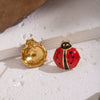 Wholesale Women's Stainless Steel Ladybug Earrings With Pvd Furnace Vacuum Real Gold Plating