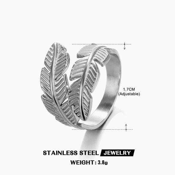 Wholesale Women's Stainless Steel Leaf And Flower Rings With Gold Electroplating
