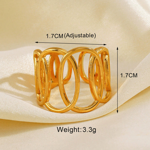 Wholesale Women's Stainless Steel Leaf Geometric Lines Cross Opening Adjustable Ring With Electroplating