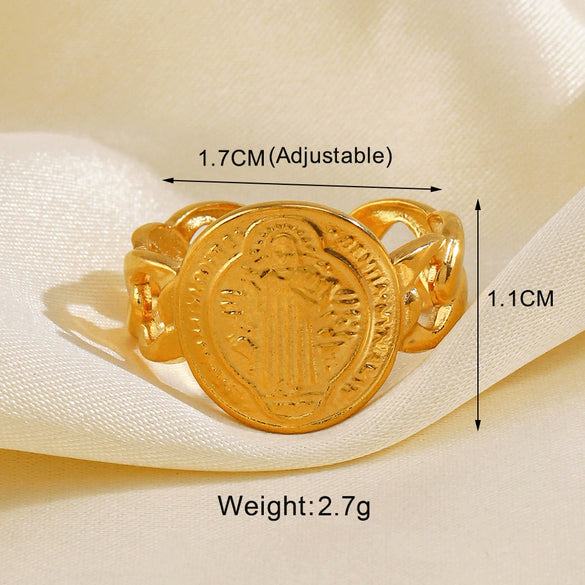 Wholesale Women's Stainless Steel Leaf Geometric Lines Cross Opening Adjustable Ring With Electroplating