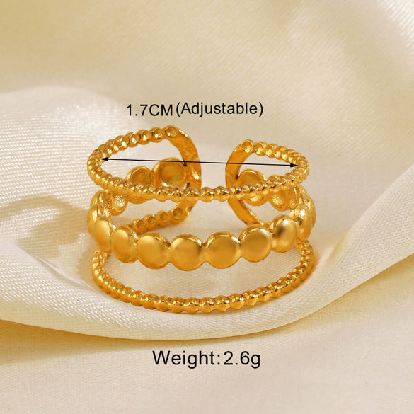 Wholesale Women's Stainless Steel Leaf Geometric Lines Cross Opening Adjustable Ring With Electroplating