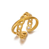 Wholesale Women's Stainless Steel Leaf Geometric Lines Cross Opening Adjustable Ring With Electroplating